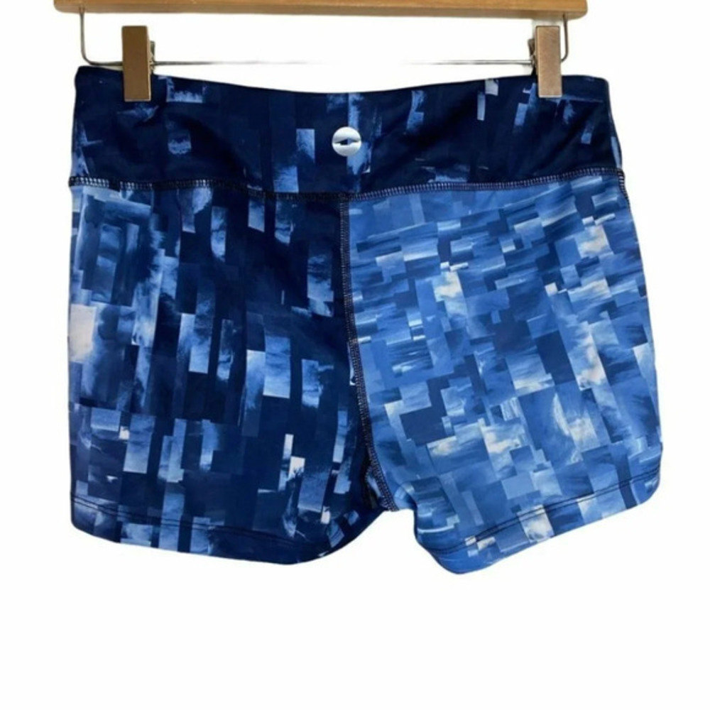 Avia Compression Shorts Sz M Blue Geometric Print Athletic Running Yoga Workout‎
